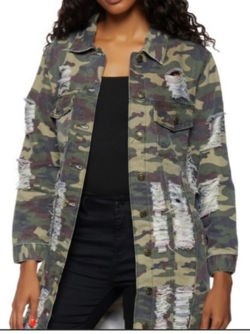 Thrill Jeans distressed camouflage denim
Jacket size 2x